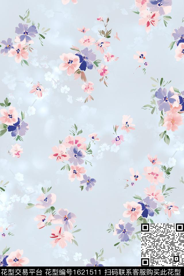 花卉春夏华亿平台水彩花卉数码印花华亿平台下载（图片编号: 1621511） - 瓦栏（Walan）