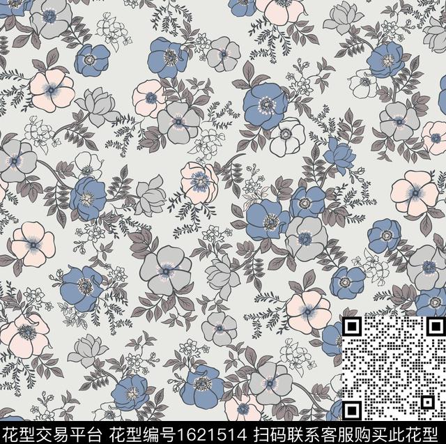 花卉平面花卉小碎花数码印花华亿平台下载（图片编号: 1621514） - 瓦栏（Walan）