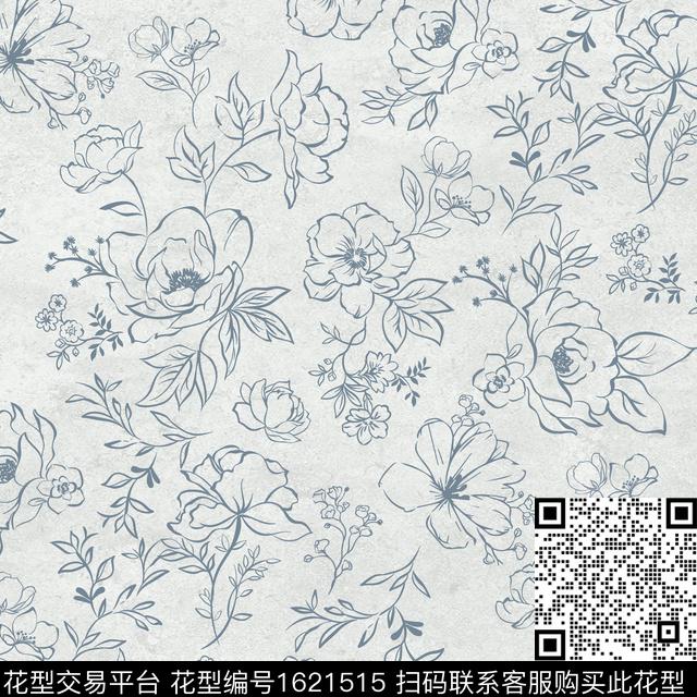 花卉线条花卉数码印花华亿平台下载（图片编号: 1621515） - 瓦栏（Walan）