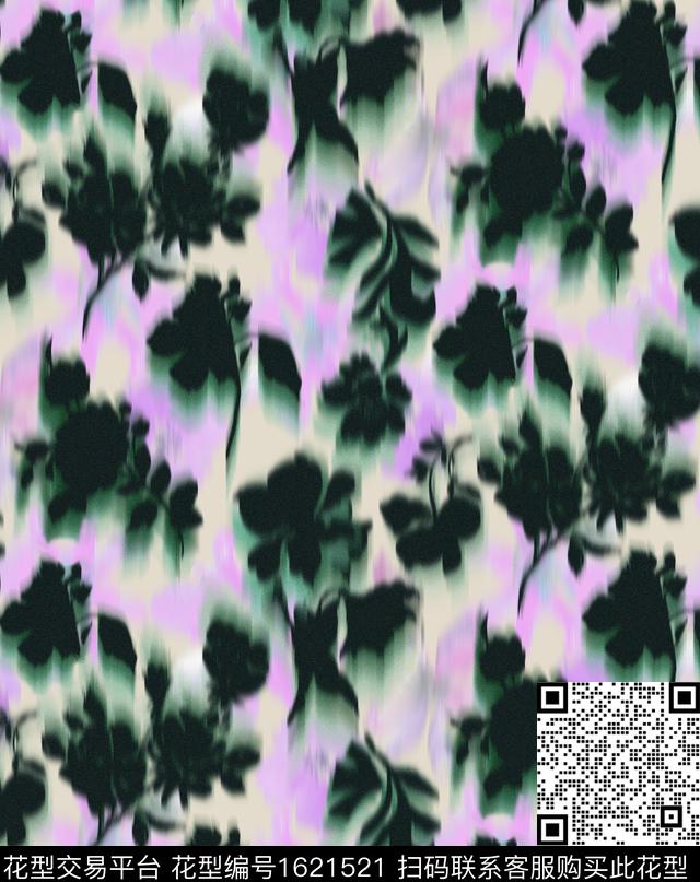 花卉剪影模糊花卉数码印花华亿平台下载（图片编号: 1621521） - 瓦栏（Walan）