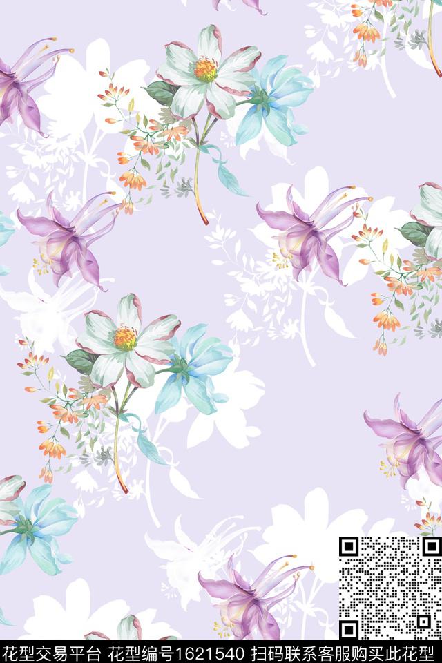 花卉春夏华亿平台水彩花卉数码印花华亿平台下载（图片编号: 1621540） - 瓦栏（Walan）