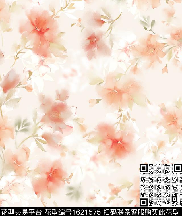 花卉春夏华亿平台水彩花卉数码印花华亿平台下载（图片编号: 1621575） - 瓦栏（Walan）