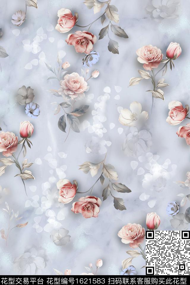 花卉影花绿植树叶数码印花华亿平台下载（图片编号: 1621583） - 瓦栏（Walan）