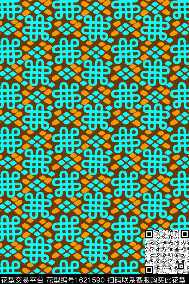 中国结几何拼色数码印花华亿平台下载（图片编号: 1621590） - 瓦栏（Walan）