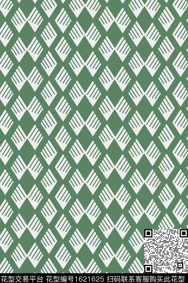 绿色格子几何传统印花华亿平台下载（图片编号: 1621625） - 瓦栏（Walan）