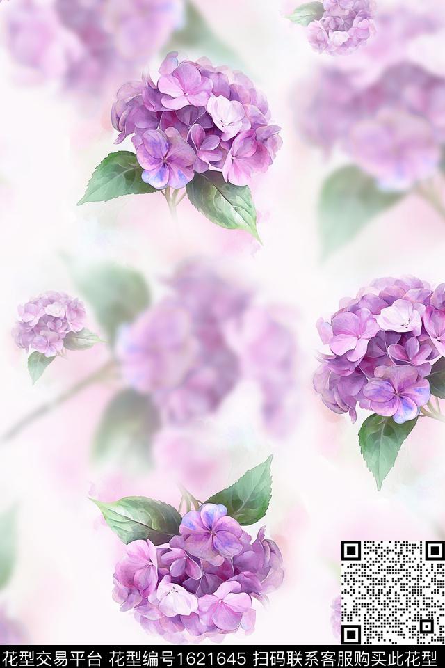 花卉朦胧花卉小清新数码印花华亿平台下载（图片编号: 1621645） - 瓦栏（Walan）