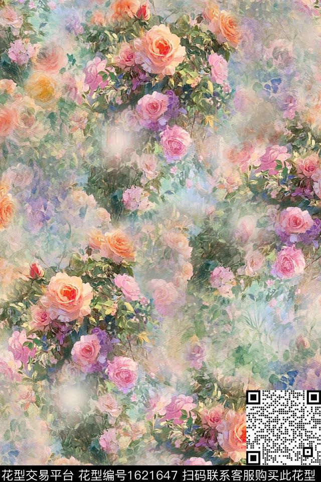 花卉影花油画花卉数码印花华亿平台下载（图片编号: 1621647） - 瓦栏（Walan）