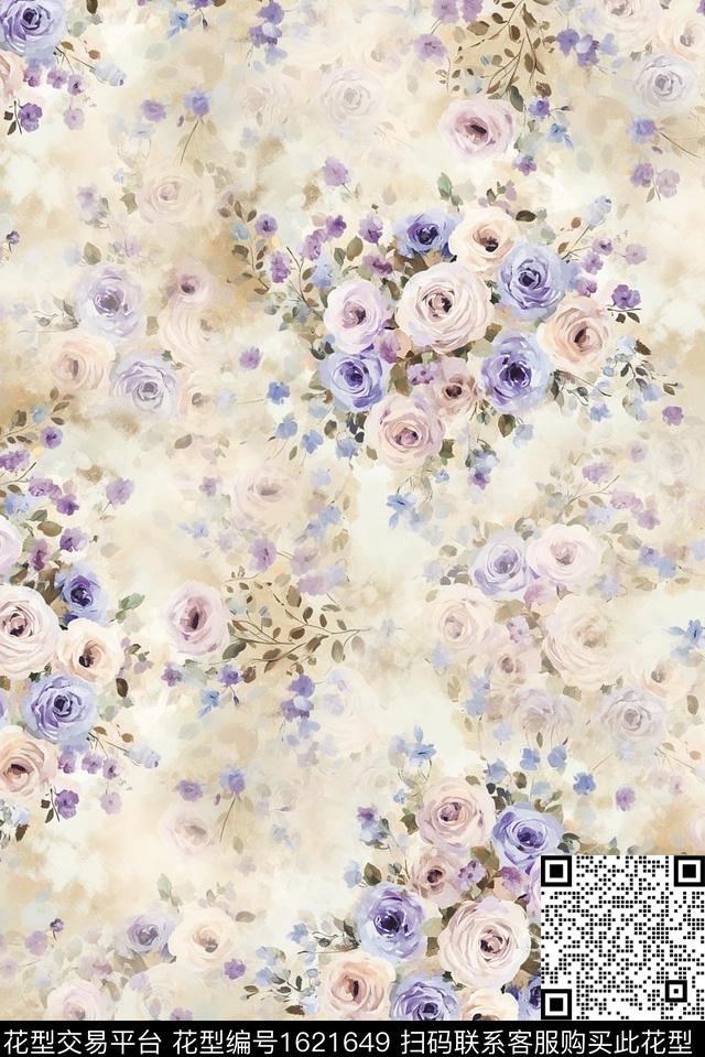 花卉影花水彩花卉数码印花华亿平台下载（图片编号: 1621649） - 瓦栏（Walan）