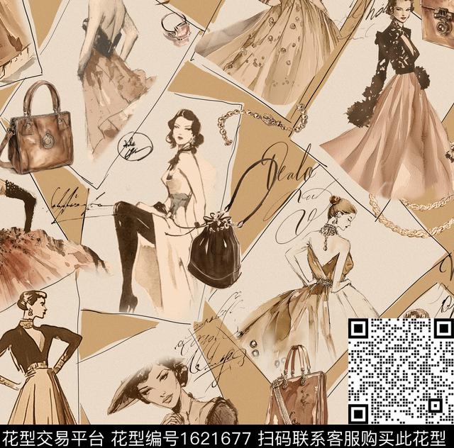 插画手绘人物数码印花华亿平台下载（图片编号: 1621677） - 瓦栏（Walan）