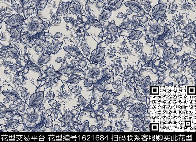 线条画花卉线条花卉数码印花华亿平台下载（图片编号: 1621684） - 瓦栏（Walan）