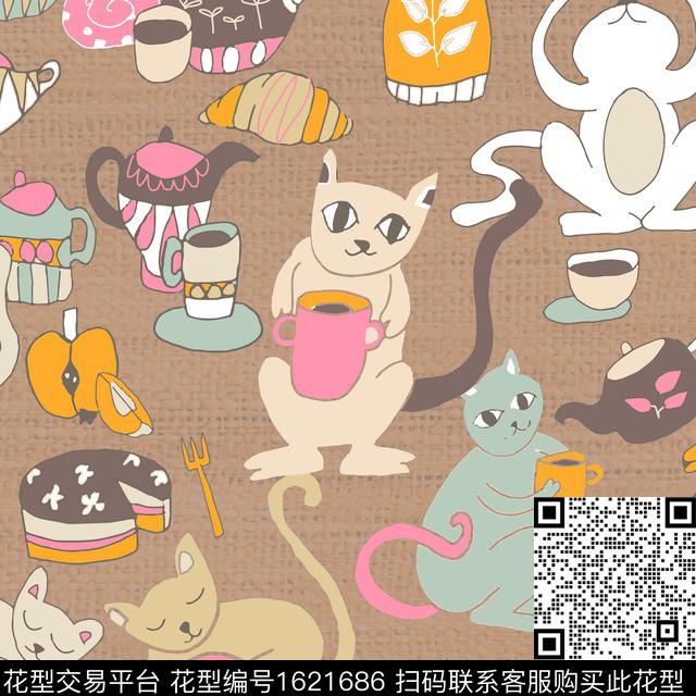 趣味猫餐具数码印花华亿平台下载（图片编号: 1621686） - 瓦栏（Walan）
