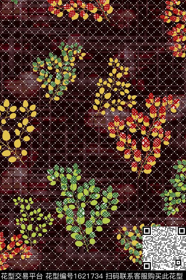 植物中老年格子数码印花华亿平台下载（图片编号: 1621734） - 瓦栏（Walan）