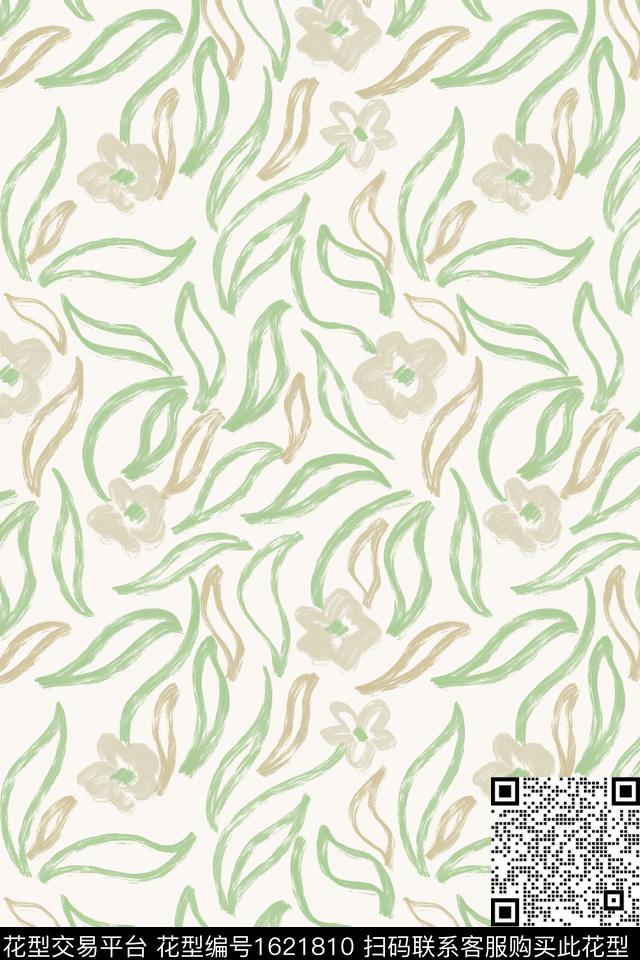 小清新花卉线条花卉数码印花华亿平台下载（图片编号: 1621810） - 瓦栏（Walan）