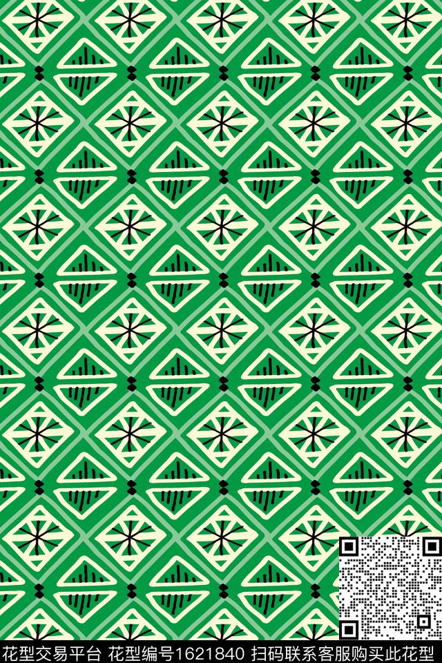 绿色格子几何传统印花华亿平台下载（图片编号: 1621840） - 瓦栏（Walan）