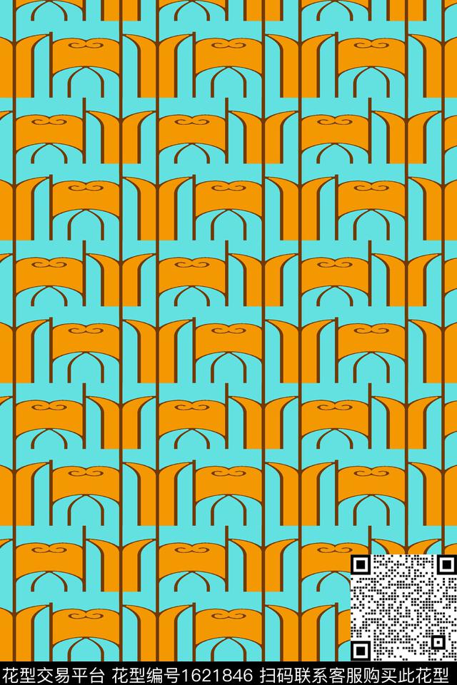 线条混合拼接传统印花华亿平台下载（图片编号: 1621846） - 瓦栏（Walan）