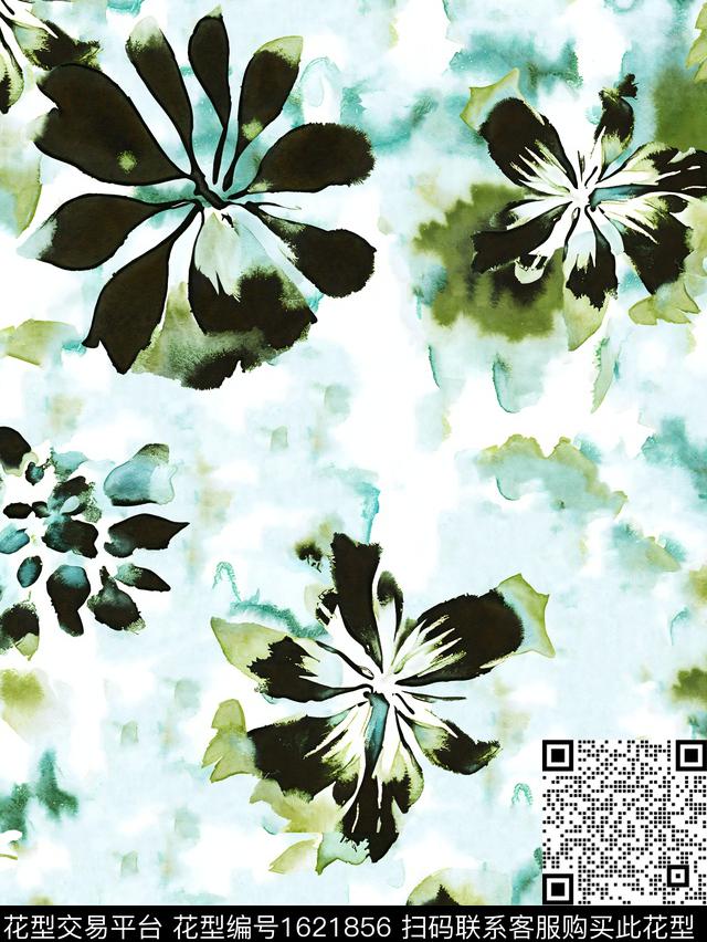 水彩花卉渐变数码印花华亿平台下载（图片编号: 1621856） - 瓦栏（Walan）