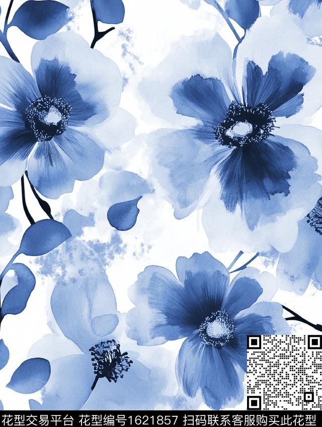 水彩花卉花卉大花数码印花华亿平台下载（图片编号: 1621857） - 瓦栏（Walan）
