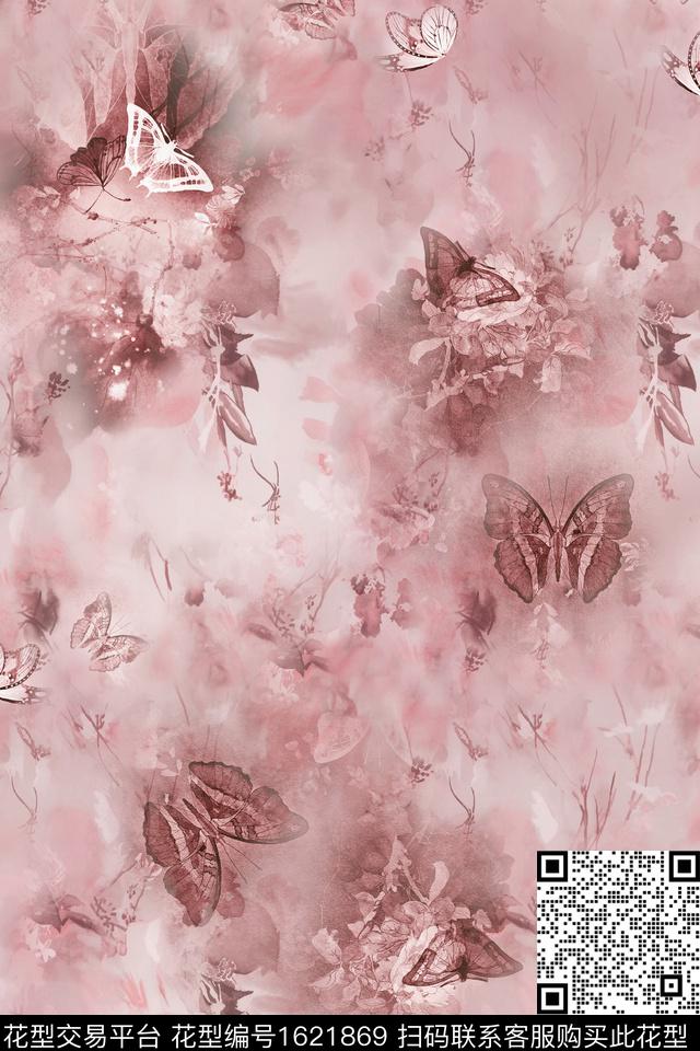 中国风底纹蝴蝶数码印花华亿平台下载（图片编号: 1621869） - 瓦栏（Walan）