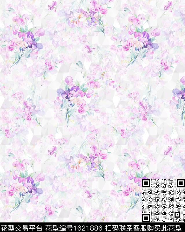 水彩花卉影花模糊花卉数码印花华亿平台下载（图片编号: 1621886） - 瓦栏（Walan）