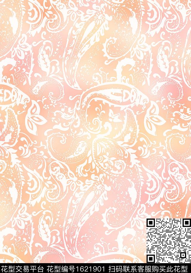 民族风渐变佩斯利数码印花华亿平台下载（图片编号: 1621901） - 瓦栏（Walan）