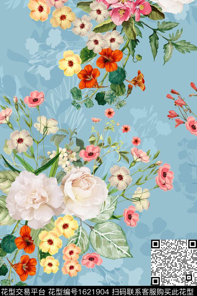 大花花卉春夏华亿平台数码印花华亿平台下载（图片编号: 1621904） - 瓦栏（Walan）