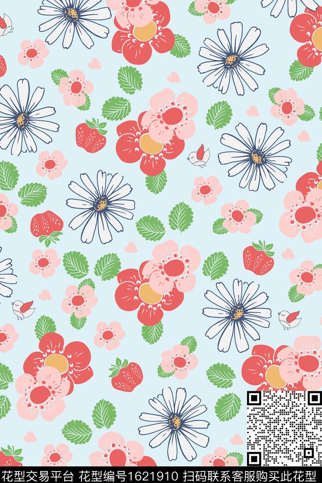植物清爽底花卉花卉数码印花华亿平台下载（图片编号: 1621910） - 瓦栏（Walan）