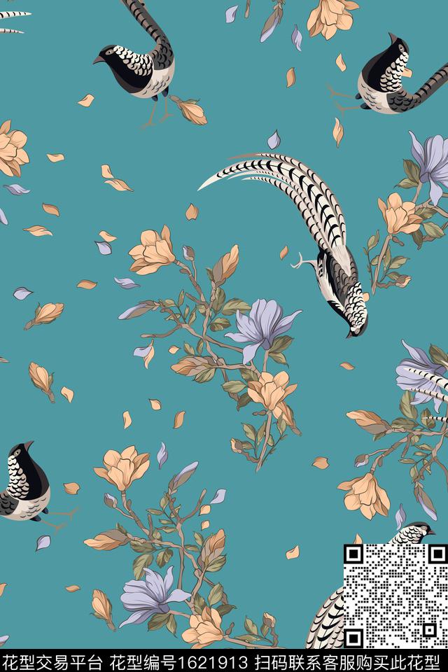 鸟花卉中国风数码印花华亿平台下载（图片编号: 1621913） - 瓦栏（Walan）