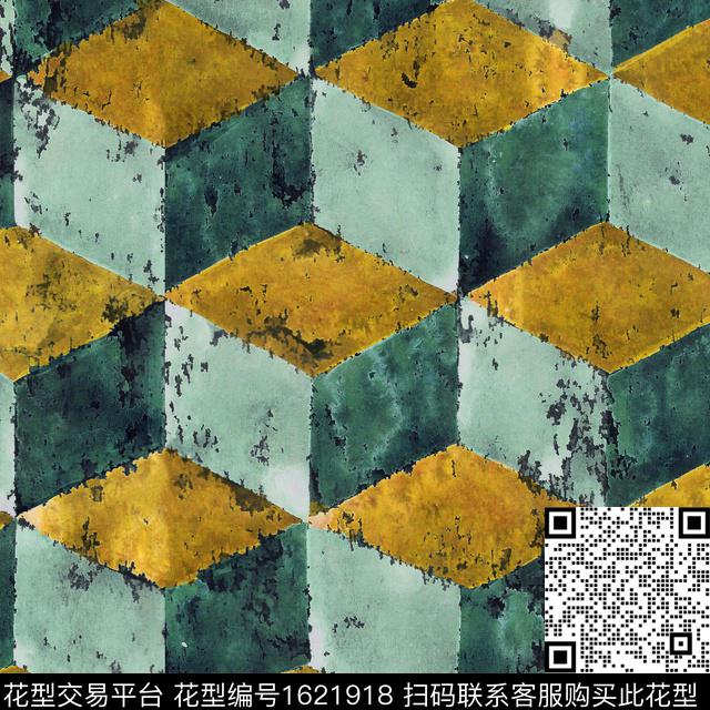 水彩几何立体数码印花华亿平台下载（图片编号: 1621918） - 瓦栏（Walan）