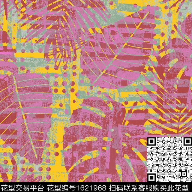 热带波点叶子数码印花华亿平台下载（图片编号: 1621968） - 瓦栏（Walan）