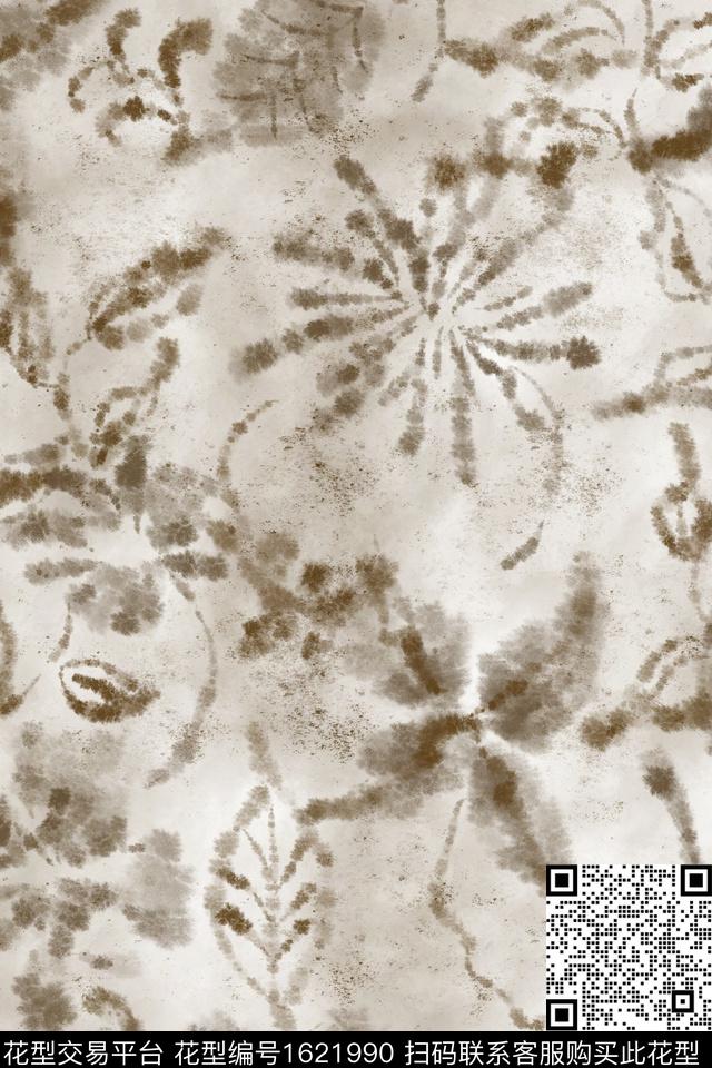 侘寂花卉水彩数码印花华亿平台下载（图片编号: 1621990） - 瓦栏（Walan）