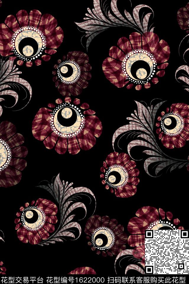 民族风卷草中老年数码印花华亿平台下载（图片编号: 1622000） - 瓦栏（Walan）