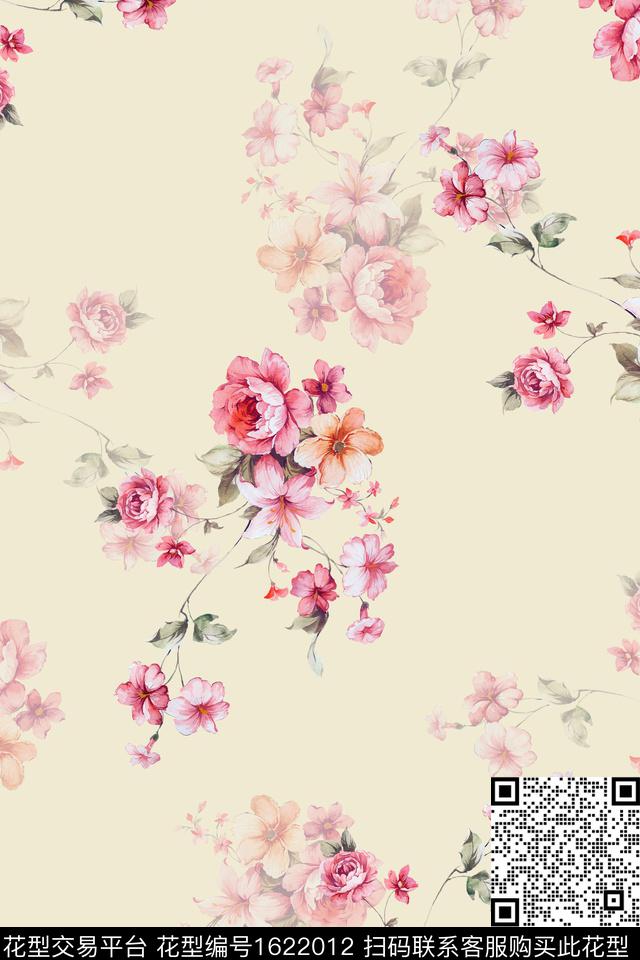 影花花卉水彩花卉数码印花华亿平台下载（图片编号: 1622012） - 瓦栏（Walan）