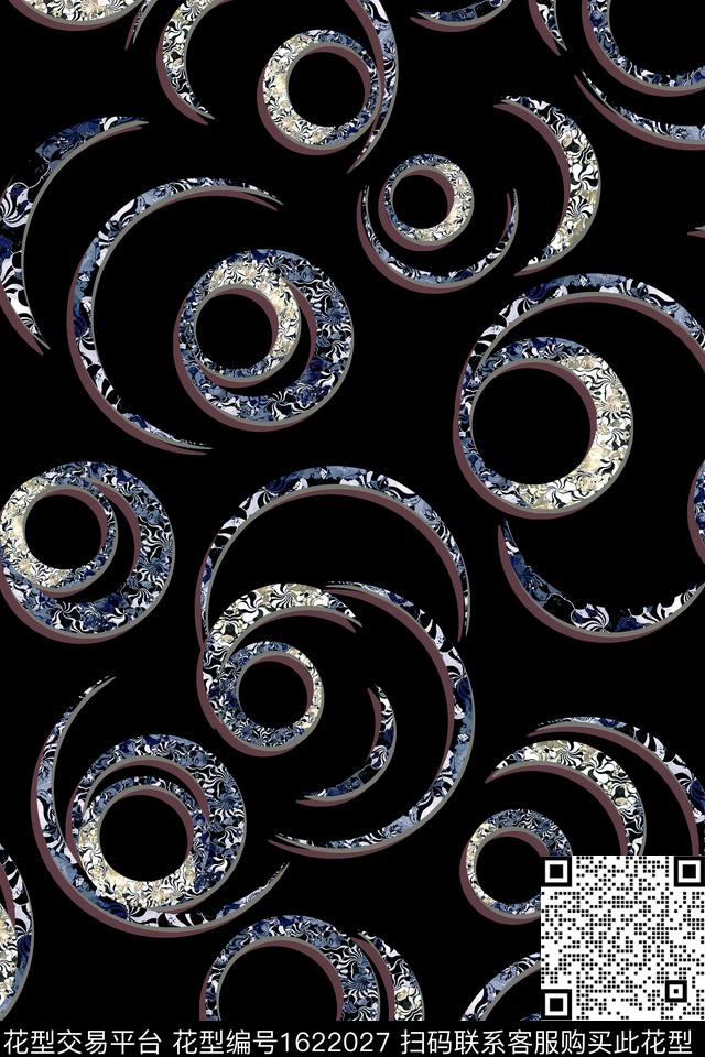 月牙花纹圆形数码印花华亿平台下载（图片编号: 1622027） - 瓦栏（Walan）