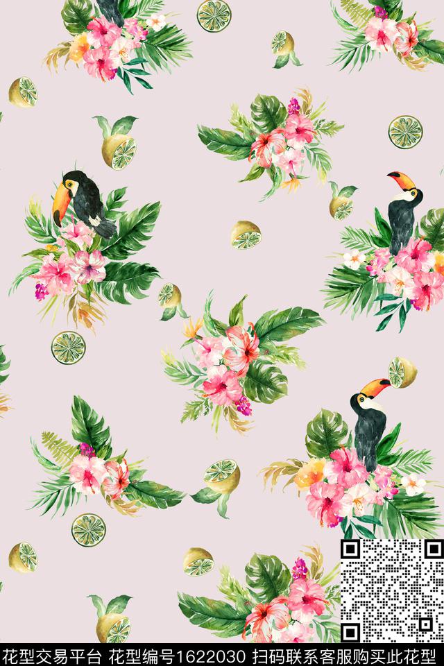 鸟热带华亿平台花卉数码印花华亿平台下载（图片编号: 1622030） - 瓦栏（Walan）