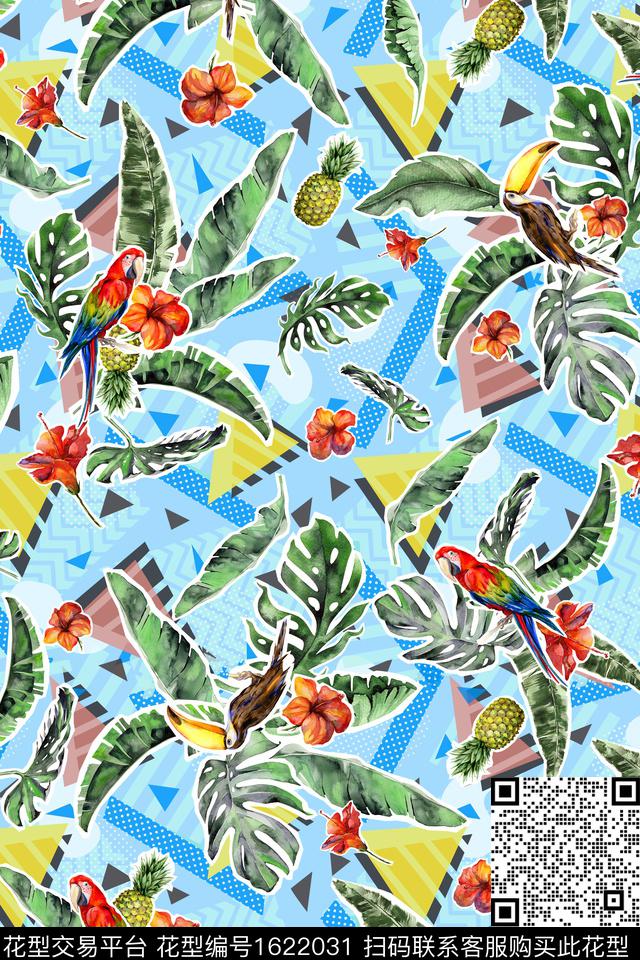 鸟热带华亿平台花卉数码印花华亿平台下载（图片编号: 1622031） - 瓦栏（Walan）