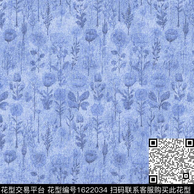 花卉肌理牛仔布纹数码印花华亿平台下载（图片编号: 1622034） - 瓦栏（Walan）