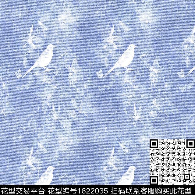 肌理牛仔花鸟数码印花华亿平台下载（图片编号: 1622035） - 瓦栏（Walan）