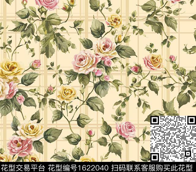 格子花卉条纹数码印花华亿平台下载（图片编号: 1622040） - 瓦栏（Walan）