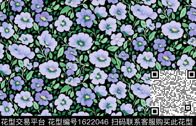满版散花黑底花卉花卉数码印花华亿平台下载（图片编号: 1622046） - 瓦栏（Walan）