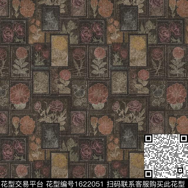 花卉邮票复古数码印花华亿平台下载（图片编号: 1622051） - 瓦栏（Walan）