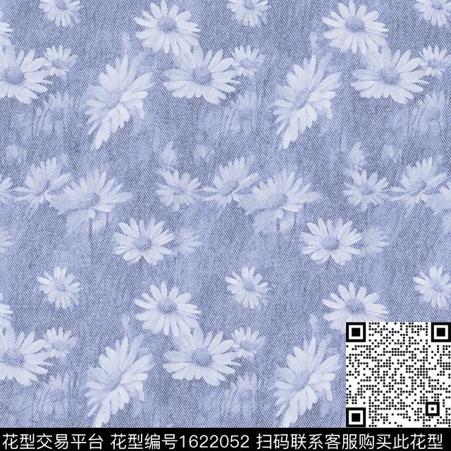 花卉雏菊牛仔纹理数码印花华亿平台下载（图片编号: 1622052） - 瓦栏（Walan）