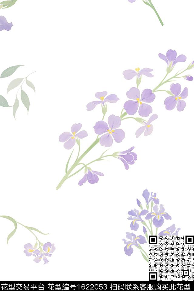 小清新花卉蝴蝶数码印花华亿平台下载（图片编号: 1622053） - 瓦栏（Walan）