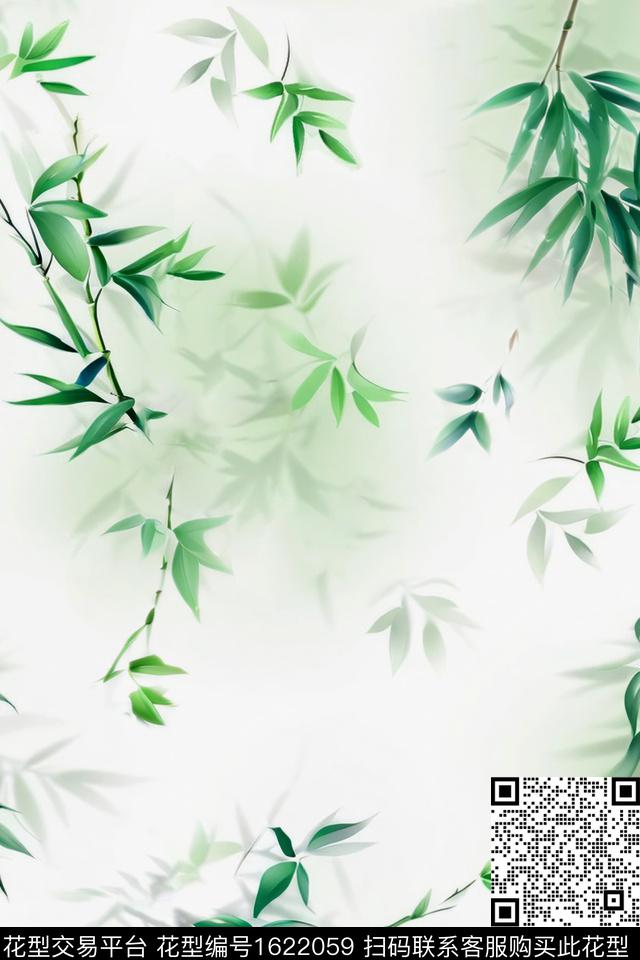 中国风竹叶叶子数码印花华亿平台下载（图片编号: 1622059） - 瓦栏（Walan）
