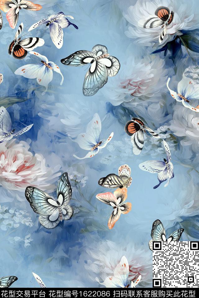蝴蝶影花渐变数码印花华亿平台下载（图片编号: 1622086） - 瓦栏（Walan）