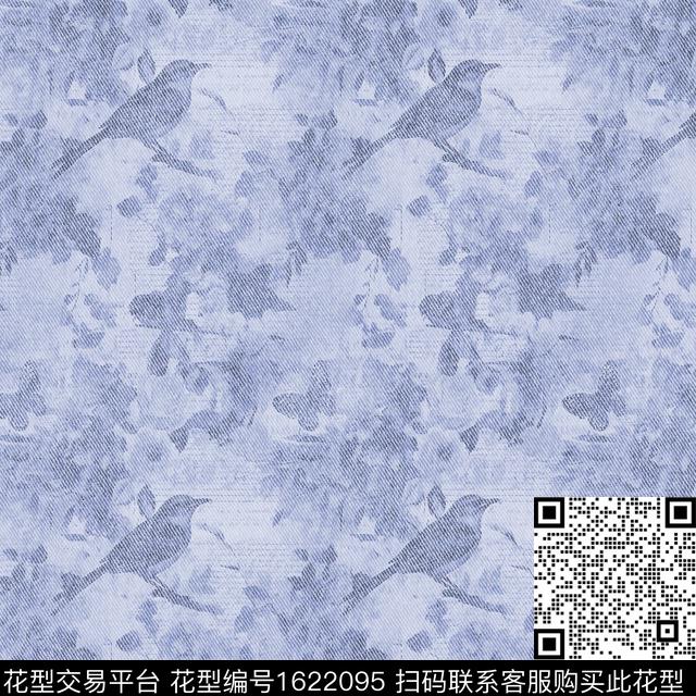 花鸟牛仔纹理复古数码印花华亿平台下载（图片编号: 1622095） - 瓦栏（Walan）