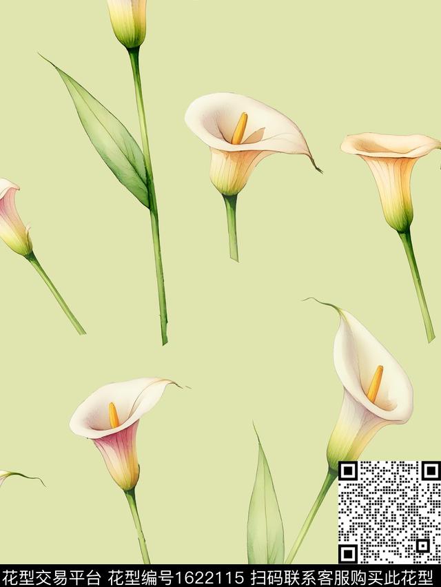花卉小清新马蹄莲数码印花华亿平台下载（图片编号: 1622115） - 瓦栏（Walan）