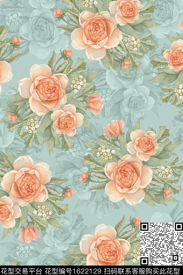 花卉水彩花卉影花数码印花华亿平台下载（图片编号: 1622129） - 瓦栏（Walan）