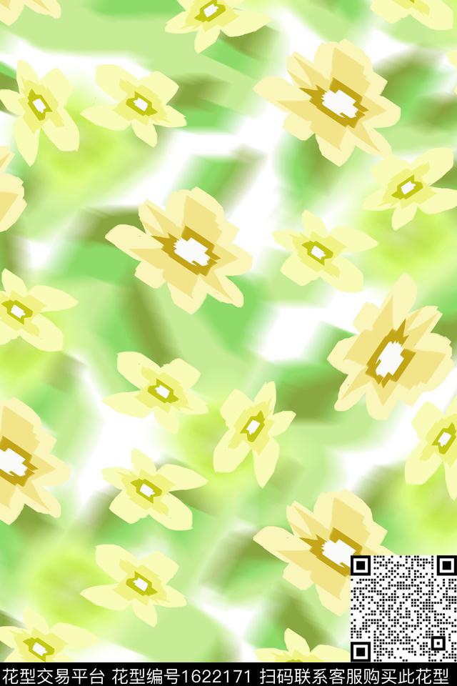 手绘花卉晕染肌理渐变数码印花华亿平台下载（图片编号: 1622171） - 瓦栏（Walan）