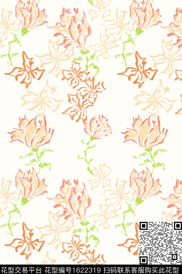 小清新小碎花线条花卉数码印花华亿平台下载（图片编号: 1622319） - 瓦栏（Walan）