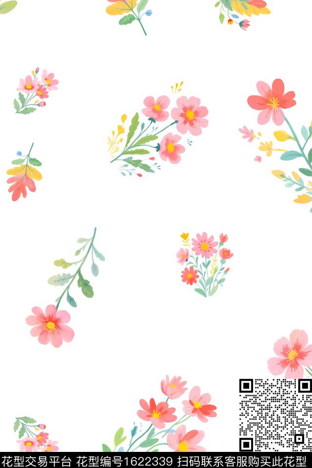 小清新清爽底花卉春夏华亿平台数码印花华亿平台下载（图片编号: 1622339） - 瓦栏（Walan）